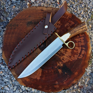 Couteau Bowie tactique d'extérieur, à lame fixe, en acier inoxydable à haute teneur en carbone, forgé à la main, avec manche en bois, pour l'industrie de la signalisation et le bricolage - Product Image 6