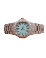Montre de luxe classique carrée en acier inoxydable avec cristal saphir, moissanite, quartz, diamants glacés, écologique, étanche 10 bars