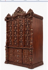 Divine Teak Wood Puja <b>Mandir</b> Walnut Finish Big Size Solid Wood <b>Mandir</b> With Door For Pooja Room For Pooja Room Australia Home - Product Image 2