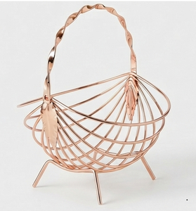 Corbeille à fruits en fil de cuivre poli brillant avec poignée, bol de rangement en métal pour la décoration de la cuisine - Product Image 2
