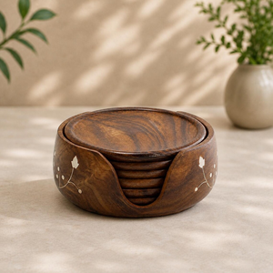 Handmade <b>Wooden</b> Coaster <b>Set</b> with Holder Rustic Drink Coasters for <b>Tea</b> Coffee Cups Mugs Glasses Tabletop Protection Home Bar - Product Image 6