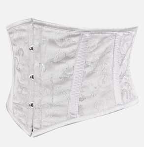 <b>White</b> Flower Brocade and <b>White</b> Stain <b>Corset</b> Waist Cincher Trainer Hook-and-Eye Closure Shapewear Front Busk Silver - Product Image 1