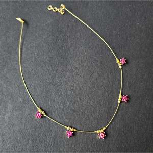 Ruby AD Stone Floral Invisible Chain-Gold Plated Figaro Chain with Zircon & Rhinestone - Product Image 1