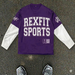 T-shirt à col rond surdimensionné avec logo personnalisé Rexfit Sports, imprimé vintage, délavé, à manches courtes, streetwear pour homme - Product Image 2