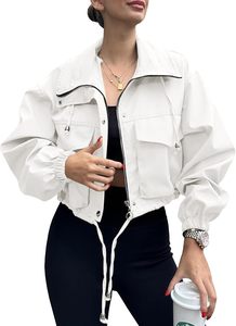 Veste coupe-vent blanche à capuche pour femme, décontractée, imperméable, avec fermeture éclair sur le devant, vêtement d'extérieur de printemps, coupe régulière, en polyester - Product Image 5