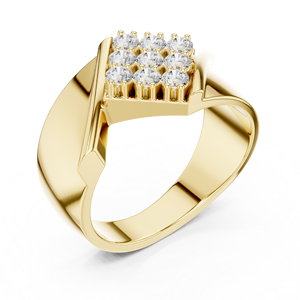 Yellow Gold Round Lab Grown Diamond Cluster Signet <b>Ring</b> <b>for</b> <b>Men</b> Wedding Anniversary Fine Jewelry - Product Image 3