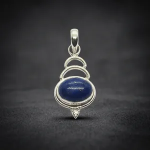 Colgante de Plata 925 con Lapislázuli, Engaste de Bisel, Diseño Geométrico Minimalista, Charm Solitario, Unisex, Uso Diario - Product Image 6