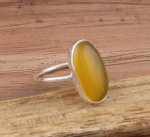 Wholesale Women's Yellow <b>Jade</b> Bezel Setting Sterling Silver 925 Classic Party Engagement Wedding Gemstone <b>Ring</b> Band - Product Image 5