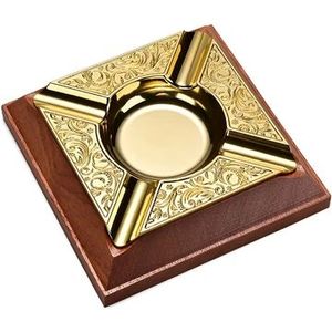 Square Brass Wooden <b>Ashtray</b> <b>Vintage</b> Design Desktop Cigar Holder Home Decor - Product Image 6