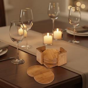 Juego de 4 Posavasos de Bambú de 4 Pulgadas, Elegantes Bases para Bebidas, Decoración para Mesa de Centro - Product Image 3