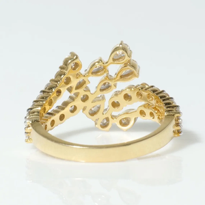 Anillo de Diamantes Vintage con Diseño de Rama y Hoja, Oro de 14K, con Diamantes de Laboratorio, Estilo Bypass, Joyería de Cóctel, Anillo de Boda Nupcial - Product Image 4