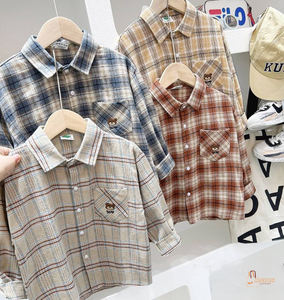 Chemise en flanelle 100% coton pour garçons, à carreaux, décontractée, pour bébé et tout-petit, manches longues avec poche, écologique et respirante - Product Image 1