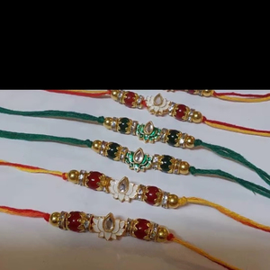 Traditional Lotus Meenakari Rakhi <b>Set</b> Handcrafted Designer Rakhis for Brother with Kundan Work and Vibrant Beads - Product Image 1