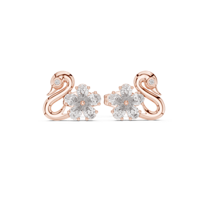 Boucles d'oreilles clous fleur en or rose 14K avec diamants de laboratoire ronds et en forme de poire pour mariage, fête, cadeau - Nouveaux diamants cultivés - Product Image 3