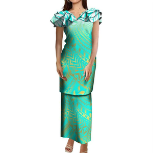 Conjunto de Dos Piezas Puletasi Samoano con Estampado Tribal Polinesio y Volantes en Capas, Vestido Personalizado de Talla Grande para Mujer con Cuello en V - Product Image 5