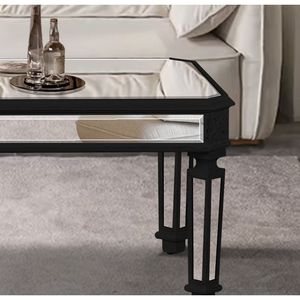 Tavolino da Caffè Rettangolare Moderno in Legno Intagliato Nero con Finitura a Specchio Argento - Stile Contemporaneo - Product Image 5