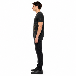 Men's Slim Fit Black Graphic T-<b>Shirt</b> with <b>Gold</b> Print Street Style O-Neck Short Sleeve Jersey Polyester Eco-Friendly 220g - Product Image 3