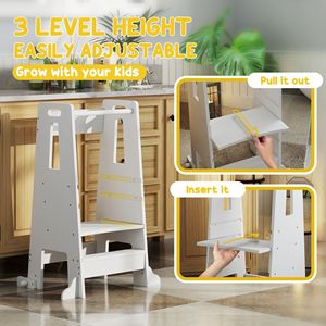 Torre per Bambini Regolabile Bianca con Ringhiera di Sicurezza e Maniglia per Uso in Bagno o Cucina - Product Image 4