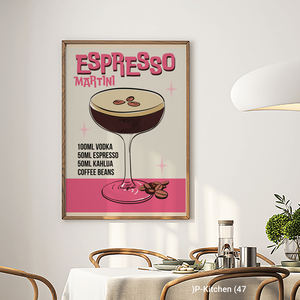 Décoration de cuisine moderne Pop Art, affiche de cocktail, impression de recette d'espresso martini, art sur toile rose et noir - Product Image 2