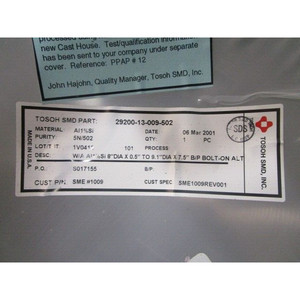 TOSOH 29200-13-009-502 แทร็กเก็ต, อะลูมิเนียม 1% Si, DIA - อุปกรณ์และอะไหล่เซมิคอนดักเตอร์ระดับโลกที่เชื่อถือได้ - Product Image 4