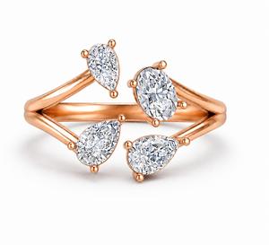 Anillo de Compromiso y Boda de Plata 925 con Cuatro Piedras de Diamante Corte Pera y Baño de Rodio para Mujer, Elegancia y Lujo - Product Image 2