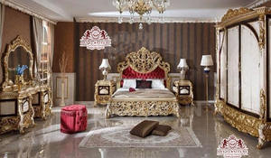 Muebles de cama y dormitorio de estilo barroco italiano, lujosos muebles de dormitorio dorados rojos, dormitorio clásico tallado a mano rojo y dorado - Product Image 2