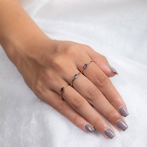 14K <b>Gold</b> <b>Opal</b> and Emerald Stacking <b>Ring</b> with Prong Setting - Product Image 4