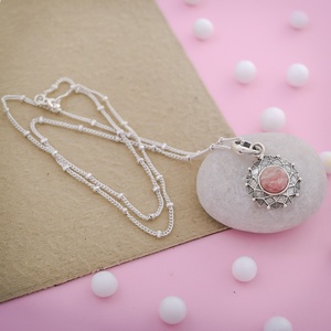 Natural Rhodochrosite Gemstone <b>Silver</b> Pendants Handmade Boho Mandala Round Cabochon Pendant Jewelry Wholesaler - Product Image 2