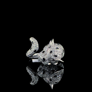 Luxury Panther Head Diamond <b>Ring</b> for Women Custom 10K-22K Gold IGI Certified Animal Design Pink Eyes <b>Black</b> Accents Wedding Gift - Product Image 4