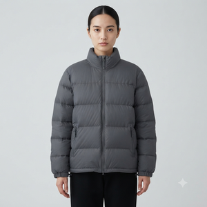 Women's Gray Stand Collar Puffer Jacket Lightweight Polyester Windproof Casual Zipper Closure Regular Fit Winter Wear - Product Image 2