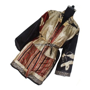 KS008 Hermoso Kimono Sari Vintage, Túnica Corta, Estampado Floral de Verano, Estilo Bohemio, Manga Larga, para Vacaciones - Product Image 3