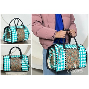 Bolsos de Viaje de Cuero Vacuno Genuino Hechos a Mano, Elegantes y de Alta Calidad, con Patrón a Cuadros, Bolso de Mano de Lujo Unisex - Product Image 1