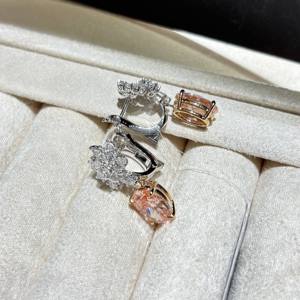 18K Gold Lab Grown Diamond Drop <b>Earrings</b> IGI Certified Pink Oval Cut Flower <b>Studs</b> Luxury Iced Out Floral Dangle Women Jewelry - Product Image 4