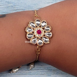 Wholesale Traditional Indian Kundan Bracelet with Adjustable Chain Elegant Ethnic Gold Plated Bangle Bridal Party Wear Jewelry - Product Image 5