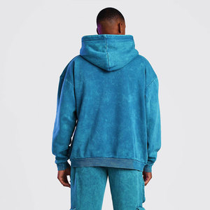Custom Breathable Men's Oversized Acid Wash <b>Zip</b> Hoodies Heavyweight Cotton Fleece Solid Color Casual Hooded Sweatshirt - Product Image 2