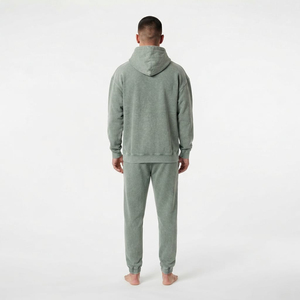 Ensemble survêtement homme vert sauge délavé tendance de qualité supérieure avec sweat à capuche et pantalon coupe oversize à épaules tombantes et poche kangourou - Product Image 4