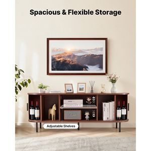Boho Style <b>TV</b> Stand Entertainment Center Adjustable Storage <b>Shelves</b> Rolling Door Media Console Table <b>for</b> <b>TVs</b> 58 350 Lbs Load - Product Image 4