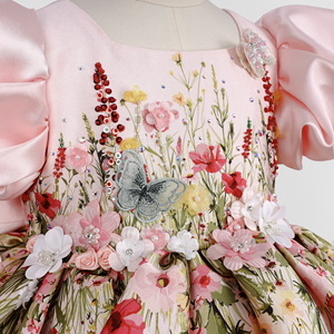 Vestido Rosy Garden Princess para Niñas, Diseño Floral Bordado a Mano, Otoño, 100% Algodón Tafetán, Certificado OEKO-TEX, Largo a Media Pantorrilla, Ecológico-FC017 - Product Image 3