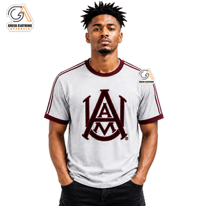 Ropa Griega, Camiseta Blanca de Manga Corta para Hombre con Contraste Marrón |   Camiseta Formal con Cuello Redondo, 100% Algodón, 300g, Antiarrugas - Product Image 1