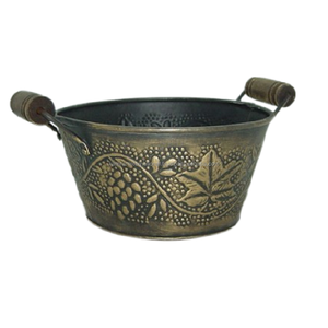 Jardinière ronde en métal avec motif gravé ancien, design de fleurs, pour la maison, le restaurant et le jardin - Utilisation écologique en extérieur/intérieur - Product Image 1