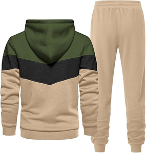 Ensemble de survêtement décontracté à capuche pour homme 2026, color block, manches longues, pour l'automne, beige, vert, noir, avec cordon de serrage, sweat-shirt et pantalon - Product Image 2