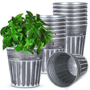 Juego de Macetas de Metal Galvanizado, Macetas Acanaladas Plateadas de Zinc, Recipientes Decorativos para Jardín, Macetas para Suculentas, Cubos para Vivero, Interior/Exterior - Product Image 1