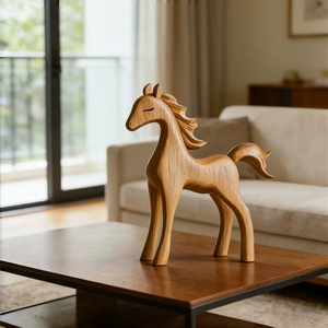 Centre de table en bois sculpté à la main en forme de cheval, objet décoratif pour l'aménagement intérieur rustique et la mise en scène des tables événementielles - Product Image 6