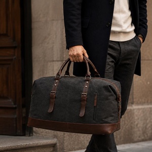 Custom Genuine Leather Trim Canvas <b>Travel</b> <b>Bag</b> Vintage Waterproof Weekender Duffel <b>Bag</b> Overnight <b>Holdall</b> Luggage LCTB-0019 - Product Image 5