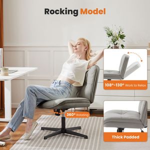 Sedia da Ufficio Senza Braccioli con Gambe Incrociate, Seduta Larga, Girevole, Regolabile in Altezza, Senza Ruote, Confortevole - Product Image 4