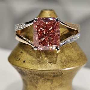 Sparkly Lab Grown Fancy Pink 2.01CT Radiant Cut <b>Ring</b> For Women's 14K Solid Gold Anniversary Promise Gift For Lovers - Product Image 2