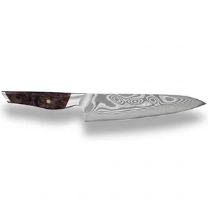 Couteau de chef classique de 8 pouces, lame à motif vague argentée, manche en bois de palissandre brun, outil de cuisine pour couper les fruits et les légumes - Product Image 3