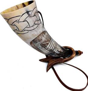 Corne à boire Viking authentique Corne à boire Viking en agate véritable sans danger pour les aliments avec support et support en cuir - Product Image 6