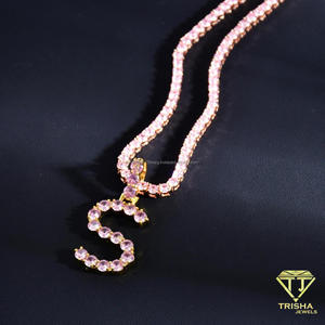 Collar con colgante de letra personalizada de diamante de laboratorio de lujo con diseño de letra F con incrustaciones y cadena de tenis brillante para venta al por mayor - Product Image 6