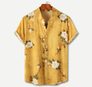 เสื้อเชิ้ตแขนสั้นพิมพ์ลายดอกไม้สำหรับผู้ชาย ระบายอากาศได้ดี สไตล์ลำลอง ธีมสยองขวัญฮาโลวีน ติดกระดุม ผ้าฝ้ายออร์แกนิค - Product Image 3